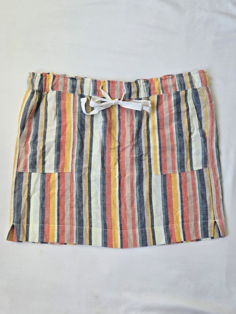 Caslon XL Linen Blend Striped Skirt W/Pockets Coastal Beachy Summer